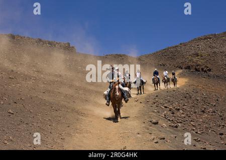 Equitation au cratère du volcan Haleakala, Maui, Hawaii, États-Unis Banque D'Images