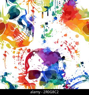 Motif sans coutures et crânes colorés. Illustration vectorielle. Illustration de Vecteur