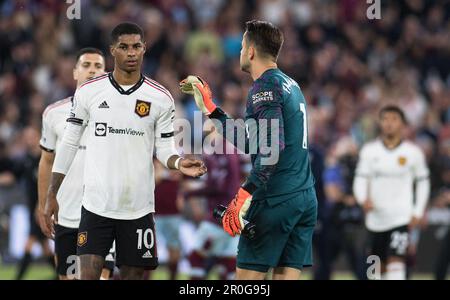 Londres, Royaume-Uni. 07th mai 2023. Marcus Rashford de Manchester Utd en vue d'être abattu Premier League Match, West Ham Utd / Manchester Utd au stade de Londres, Parc olympique Queen Elizabeth à Londres le dimanche 7th mai 2023 . Cette image ne peut être utilisée qu'à des fins éditoriales. Usage éditorial seulement photo par Sandra Mailer/Andrew Orchard sports photographie/Alay Live News crédit: Andrew Orchard sports photographie/Alay Live News Banque D'Images