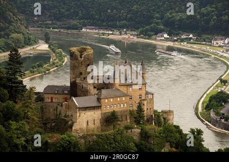 Château de Katz vu de Patersberg de l'autre côté de la rue Goarshausen, Rhin, Rhénanie-Palatinat, Allemagne, Europe, Patrimoine culturel mondial de l'UNESCO Banque D'Images