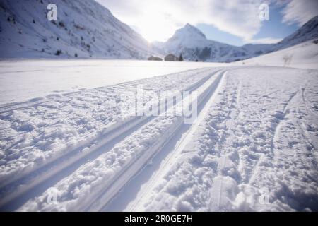 Piste de ski de fond, Galtuer, vallée de Paznaun, Tyrol, Autriche Banque D'Images