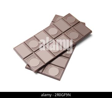 Chocolat noir amer isolé sur fond blanc. Deux barres de chocolat noir l'une sur l'autre gros plan. Banque D'Images