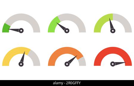 Icônes colorées du compteur de vitesse sur le tableau de bord. Indicateur de performance. Symbole de vitesse Internet rapide. Illustration vectorielle plate Illustration de Vecteur