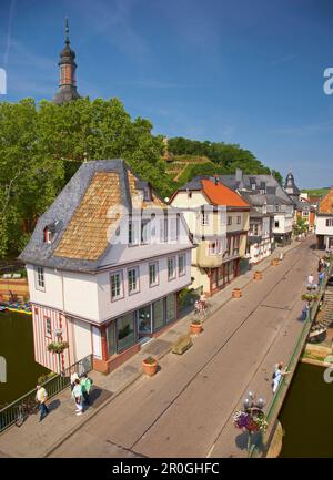 Maisons de pont, ancien pont de Nahe, Bad Kreuznach, Rhénanie-Palatinat, Allemagne Banque D'Images