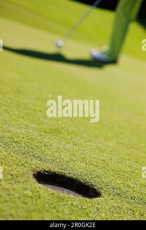 Golfer Putting, Prien am Chiemsee, Bavière, Allemagne Banque D'Images