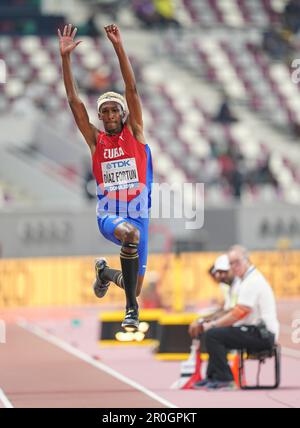 Jordan Alejandro Díaz Fortun dans le triple saut aux Championnats du monde d'athlétisme de Doha 2019. Banque D'Images