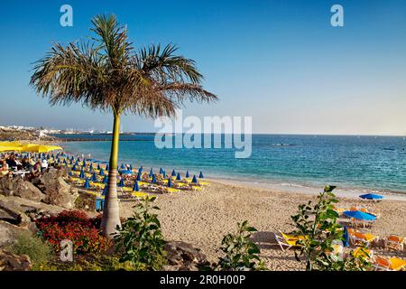 Plage Playa Dorada au soleil, Playa Blanca, Lanzarote, Iles Canaries, Espagne, Europe Banque D'Images