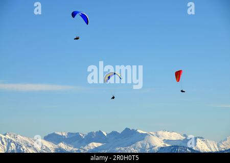 Parapente sur le Brauneck près de Lenggries, vue au sud, Bad Toelz, haute-Bavière, Bavière, Allemagne Banque D'Images