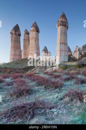 Svein et Fairy Chimney dans la Vallée de l'amour, érosion tufa, Parc National de Goereme, site mondial de la nature de l'UNESCO, Cappadoce, Anatolie, Turquie Banque D'Images