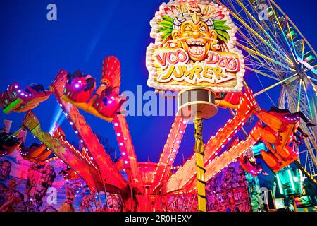 Palmkirmes, la plus grande foire paroissiale du printemps à NRW la nuit, Allemagne, Rhénanie-du-Nord-Westphalie, région de la Ruhr, Recklinghausen Banque D'Images