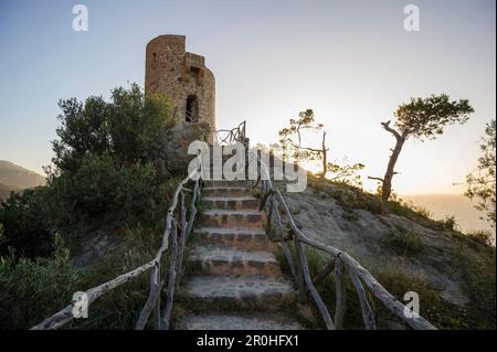 Tour de guet médiévale, Torre Talaia de ses dessins animés, Banyalbufar, Majorque, Espagne Banque D'Images