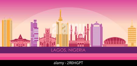 Coucher de soleil Skyline panorama de la ville de Lagos, Nigeria - illustration vectorielle Illustration de Vecteur