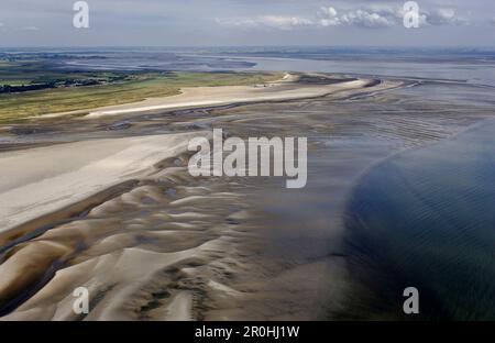 Les vasières, estrans vu de l'air, Westerheversand, Eiderstedt Péninsule, Schleswig-Holstein, Allemagne Banque D'Images