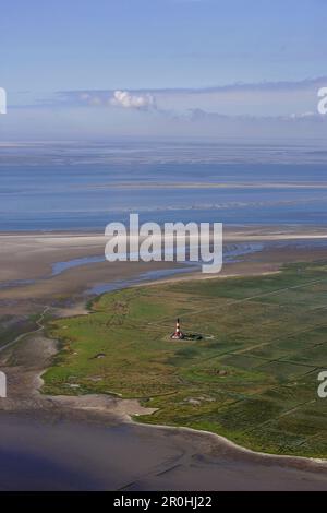 Les vasières, estrans vu de l'air, Westerheversand, Eiderstedt Péninsule, Schleswig-Holstein, Allemagne Banque D'Images