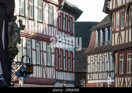 Maisons en bois dans la vieille ville de Bensheim, Bergstrasse, Hesse, Allemagne Banque D'Images