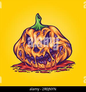 Tête de citrouille crème monstre halloween fruit illustrations vecteur pour votre logo de travail, t-shirt de marchandise, autocollants et dessins d'étiquettes, affiche, message d'accueil Illustration de Vecteur