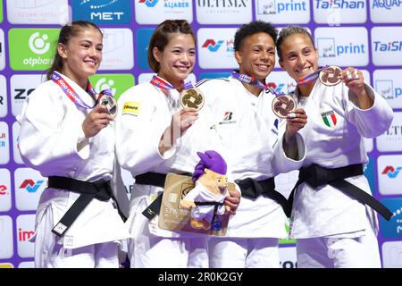 Stade Ali Bin Hamad Al Attiyah, Doha, Qatar. 8th mai 2023. (G-D) Diyora Keldiyorova (UZB), Uta Abe (JPN), Amandine Buchard (FRA), Odette Giuffrida (ITA), MAI 8, 2023 -Judo : Championnats du monde de judo Doha 2023 cérémonie de remise des prix des femmes -52kg à l'arène Ali Bin Hamad Al Attiyah, Doha, Qatar. Crédit: Naoki Nishimura/AFLO SPORT/Alay Live News Banque D'Images