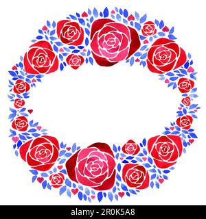 Fleurs belle couronne. Élégante collection florale avec des feuilles et des fleurs bleu et rose isolées, aquarelle dessinée à la main. Design pour invitation, mariage Banque D'Images