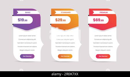 Tableau comparatif des prix de gradient minimalistes pour la conception mobile et Web Illustration de Vecteur