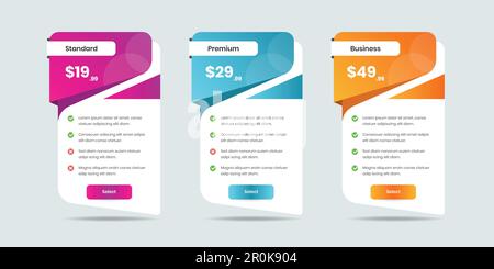 Tableau comparatif des prix élaboré de manière abstraite avec gradient pour l'abonnement professionnel Illustration de Vecteur