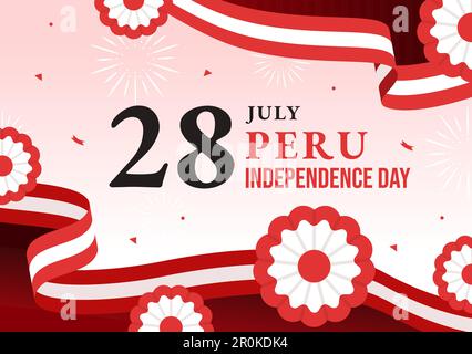 Illustration du vecteur du jour de l'indépendance du Pérou le 28 juillet avec drapeau de la marche à vide dans le National Holiday Flat Cartoon main de page d'arrivée modèles d'arrière-plan Illustration de Vecteur