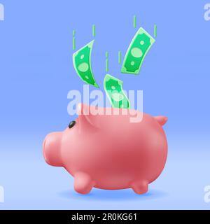 3D Banque Piggy avec dollars Illustration de Vecteur