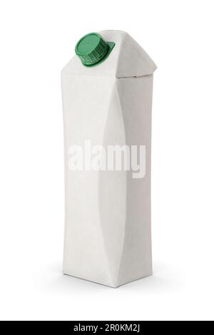 Vue avant de la boîte de lait ou de jus vierge. Maquette de boîte à boisson vide, isolée sur blanc. Nettoyez l'emballage de la boîte pour les boissons. Banque D'Images