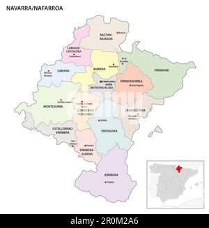 Carte administrative des régions de la communauté autonome espagnole de Navarre Banque D'Images