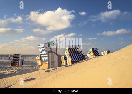 Chaises de plage sur la plage sur l'île de Frise orientale Norderney, Mer du Nord, Basse-Saxe, Allemagne du Nord, Allemagne, Europe Banque D'Images