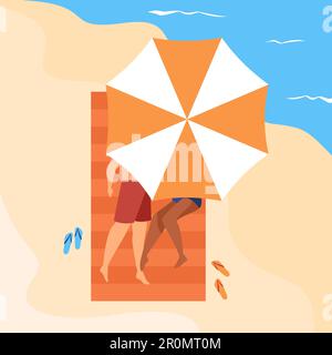 Couple divers allongé sur le sable en mer Illustration de Vecteur