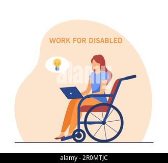 Femme handicapée travaillant sur un ordinateur portable Illustration de Vecteur