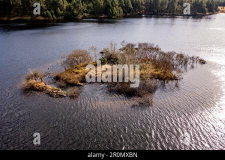 Vue aérienne de l'île Lough Anna - Comté de Donegal, Irlande. Banque D'Images