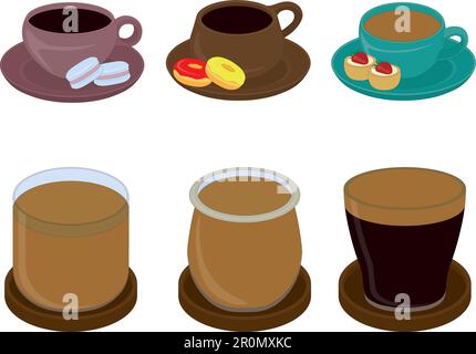 Illustration vectorielle des types de café dans la collection de tasses et de verres Illustration de Vecteur