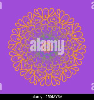 Magnifique motif de couleur sous forme de fleur sur fond lilas. Mandala, motif pour les textiles, couvertures. Illustration de Vecteur