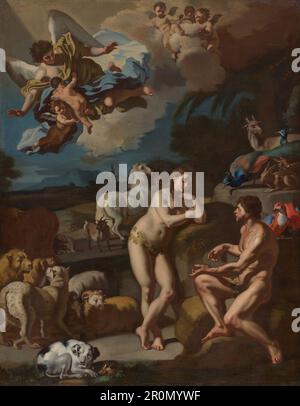Adam et Eve au Paradis Date: c. 1700 artiste: Francesco Solimena Italien, 1657-1747 Banque D'Images