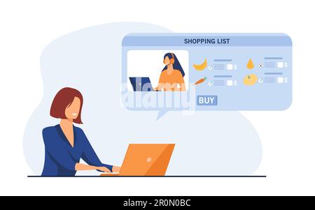 Client utilisant une application ou un service en ligne pour acheter des aliments en ligne Illustration de Vecteur