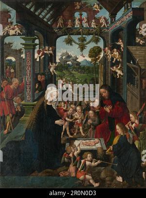 L'adoration du Christ enfant Date: c. 1515 artiste: Jacob Cornelisz. Van Oostsanen et Workshop Netherlandish, c. 1470/75–d’ici 1533 Banque D'Images