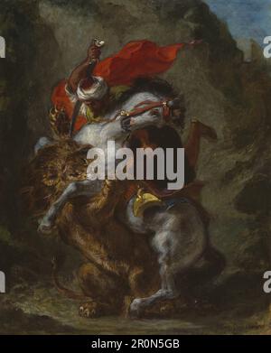 Horseman arabe attaqué par un Lion Date: 1849/50 artiste: Eugène Delacroix Français, 1798-1863 Banque D'Images