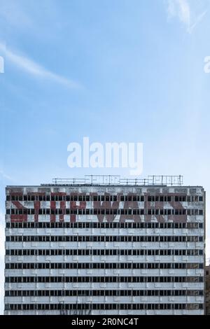 Lettering â € œStop Warsâ € sur l'ancienne Maison de statistique près d'Alexanderplatz, Mitte, Berlin, Allemagne Banque D'Images