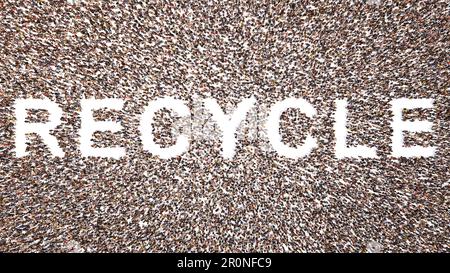 Concept conceptuel vaste communauté de personnes formant le mot RECCYCLE. 3d métaphore de l'illustration pour l'écologie, l'environnement, la conservation, écologique Banque D'Images