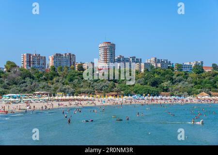 Plage de Constanta, Dobruja, Côte de la Mer Noire, Roumanie Banque D'Images