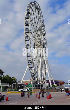 MIAMI, FL -18 FEB 2023 - vue sur la roue d'observation de Miami Skyviews, une grande roue située dans le marché Bayside à Miami, Floride, au-dessus du Bi Banque D'Images