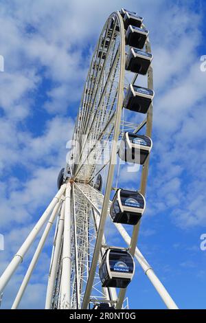 MIAMI, FL -18 FEB 2023 - vue sur la roue d'observation de Miami Skyviews, une grande roue située dans le marché Bayside à Miami, Floride, au-dessus du Bi Banque D'Images