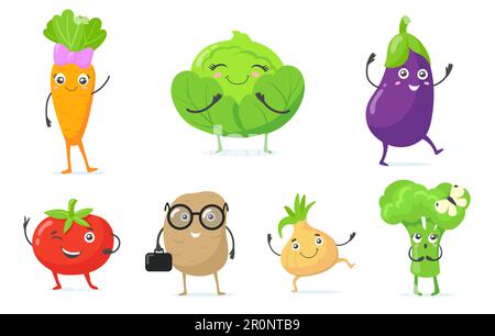 Ensemble multi-couleurs de mascottes de légumes mignonnes icône plate pour le web design Illustration de Vecteur