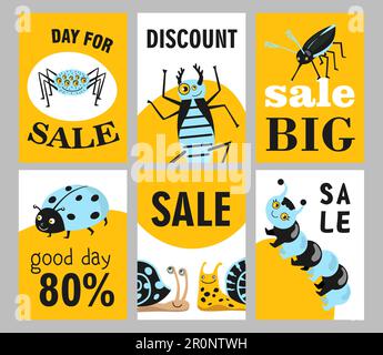 Grande vente de brochures avec des insectes amusants pour la boutique ou le magasin Illustration de Vecteur