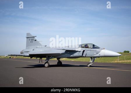 Gaviao Peixoto, Brésil. 09th mai 2023. Inauguration de la ligne de production du F-39 Gripen Fighter jet à l'usine d'Embraer à Gaviao Peixoto, Sao Paulo, Brésil, sur 9 mai 2023. (Photo par Igor do Vale/Sipa USA) crédit: SIPA USA/Alay Live News Banque D'Images