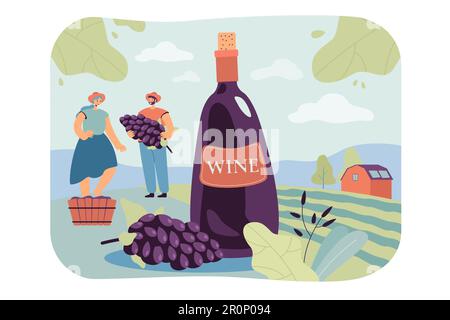 Couple heureux produisant du vin naturel Illustration de Vecteur