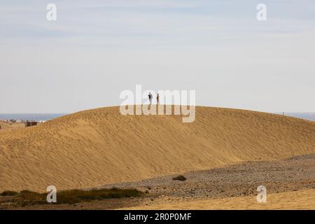 Touristes sur le sable aux dunes de Maspalomas, Dunas de Maspalomas, Las Palmas, Gran Canaria, Espagne Banque D'Images