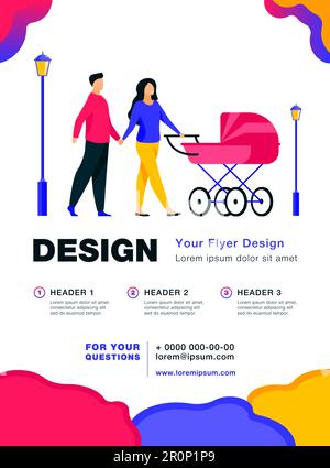 Couple heureux marchant dans le parc d'automne avec buggy Illustration de Vecteur