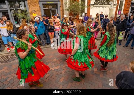 Morris Dancers à Rochester High Street pendant le festival des brucelles de 2023 Banque D'Images